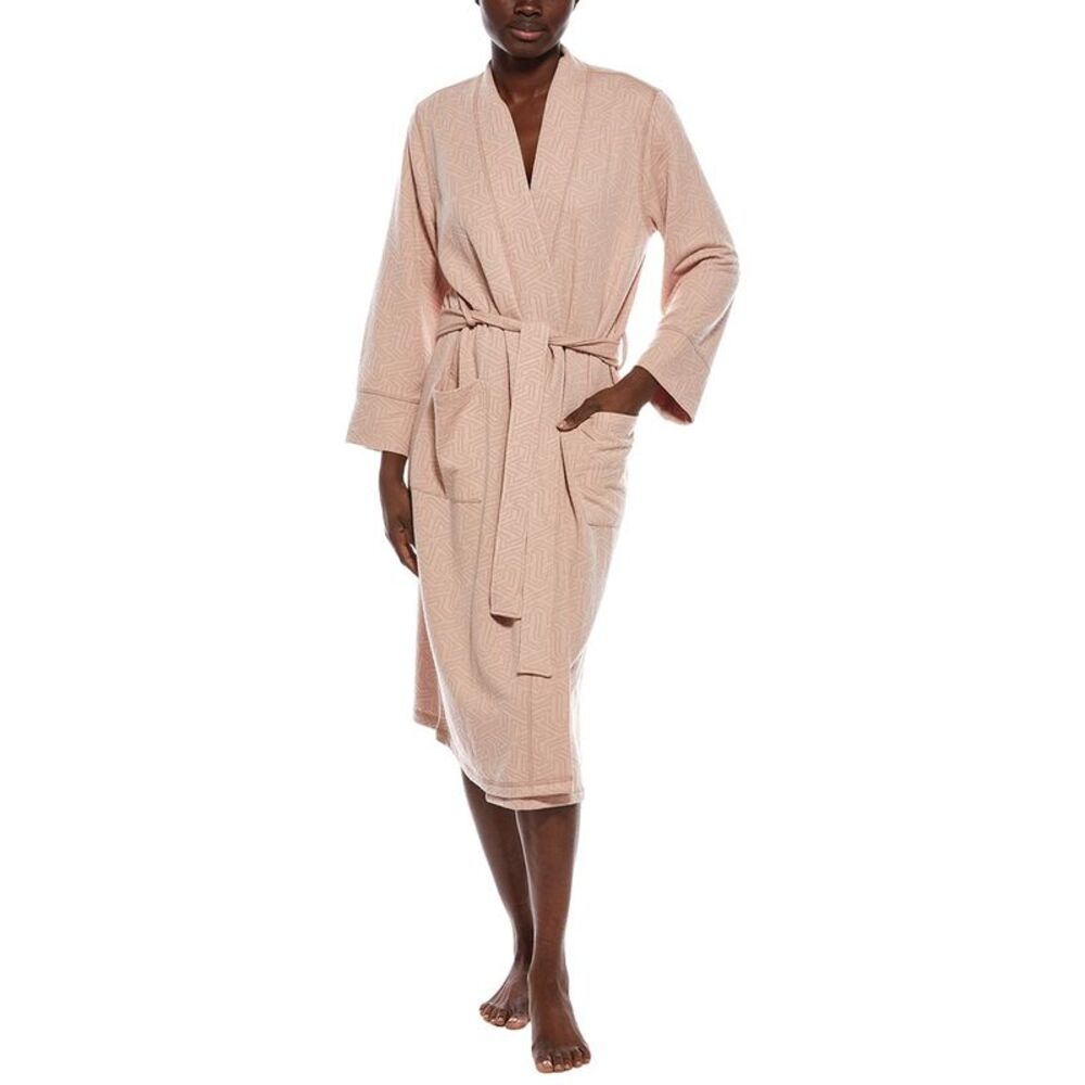 N Natori Womens Quilted Geo Knit Jacquard Robe, Pink